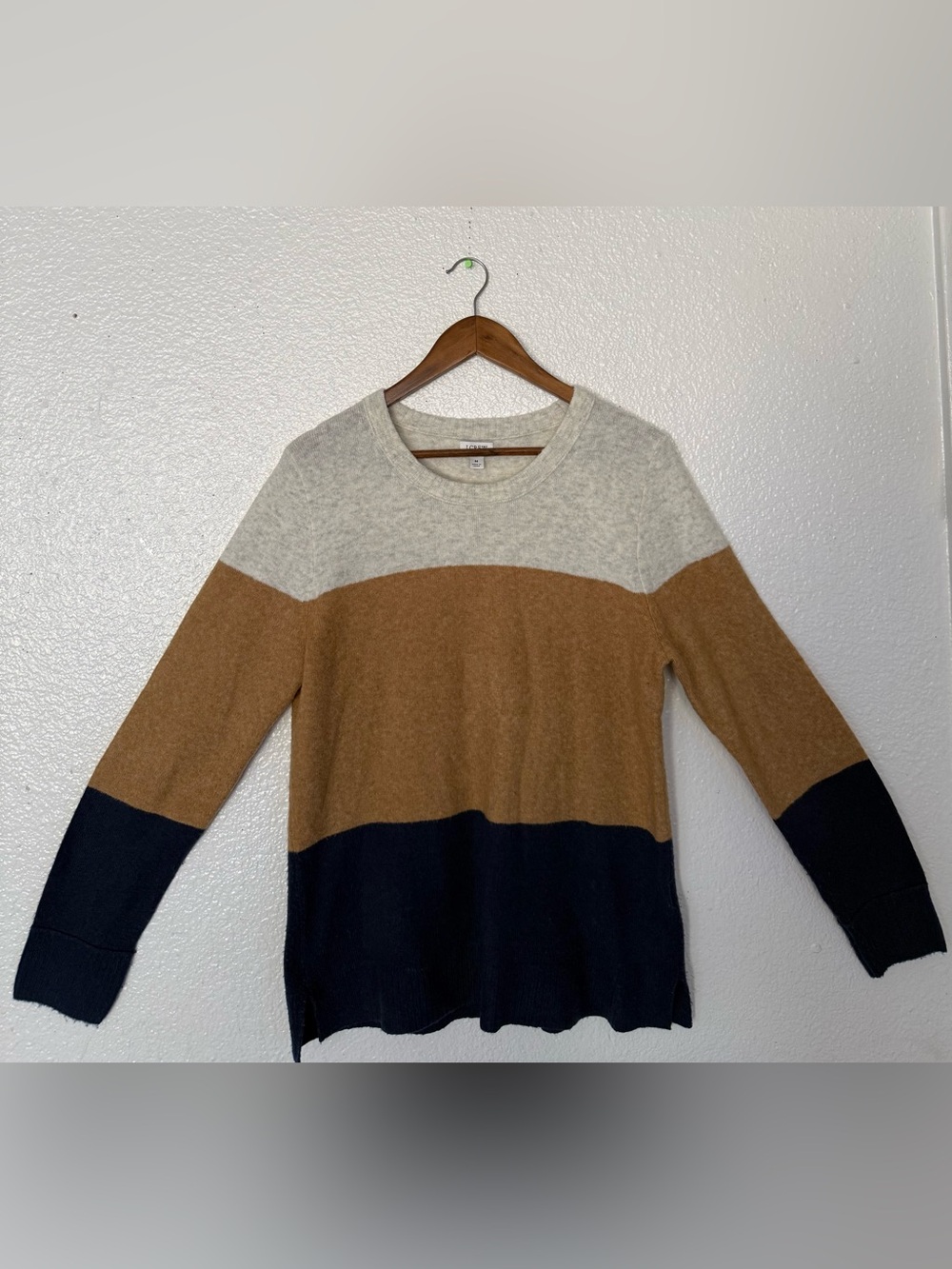 J. Crew Women’s Colorblock Crewneck Sweater in Cream, Brown & Navy size M